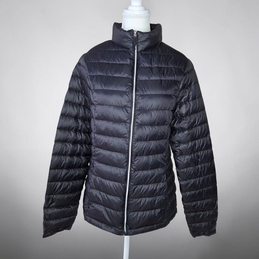 Ultra Light Down Puffer Jacket Black Full Zip Women Size M Real Clothing